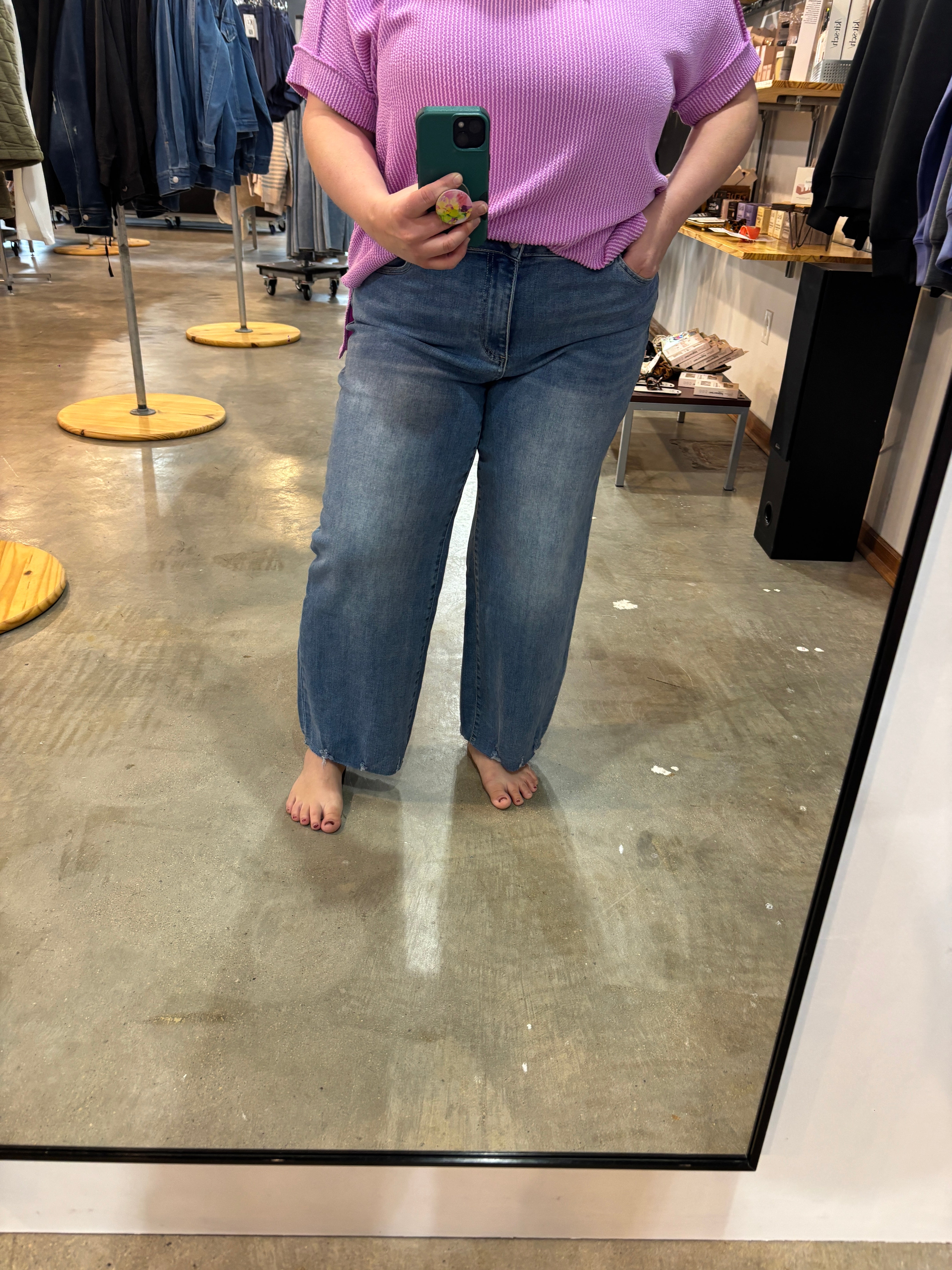 Zenana Wide Leg Crop Jeans | Raw Hem Denim 0-15 + 1XL-3XL – K