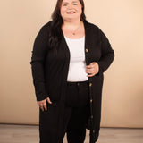Autumn Breeze Ribbed Long Cardigan in Black