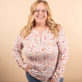 Falling Flowers Long Sleeve Henley Top