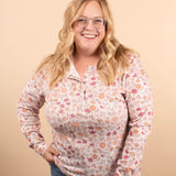 Falling Flowers Long Sleeve Henley Top