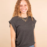 Golden Hour Cap Sleeve Tank in Charcoal