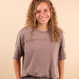 Mineral Wash Short Sleeve Top in Mocha (Set - Top Only)
