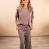 Mineral Wash Short Sleeve Top in Mocha (Set - Top Only)