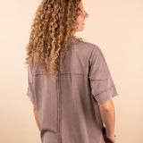 Mineral Wash Short Sleeve Top in Mocha (Set - Top Only)