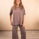 Mineral Wash Short Sleeve Top in Mocha (Set - Top Only)