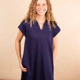 Power Play Navy Collared Dress