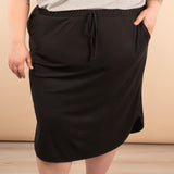 Ribbed Midi Skirt with Pockets in Black