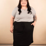 Ribbed Midi Skirt with Pockets in Black