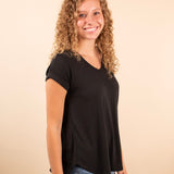 Ribbed Short Sleeve Top in Black