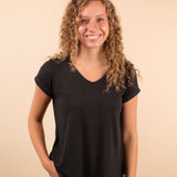 Ribbed Short Sleeve Top in Black