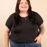 Ribbed Short Sleeve Top in Black