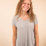 Ribbed Short Sleeve Top in Grey