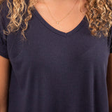 Ribbed Short Sleeve Top in Navy