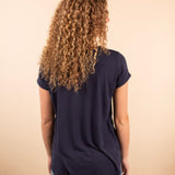 Ribbed Short Sleeve Top in Navy