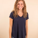Ribbed Short Sleeve Top in Navy