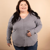 Silky Soft Front Seam Sweater in Grey