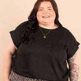 Sunkissed Essential Waffle Knit Pocket Top in Black