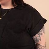 Sunkissed Essential Waffle Knit Pocket Top in Black