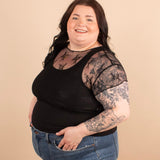 Taya Short Sleeve Lace Layering Top in Black