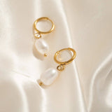 Gold 18K Gold PVD Freshwater Pearl Huggie Earrings