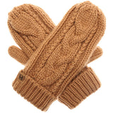 Cable Knit Fleece Lined Mittens in Camel