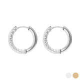Silver 18K Gold PVD Stainless Steel Half Textured Huggie Hoop Earrings