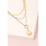 Gold Disc Pendant Layered Chains Necklace