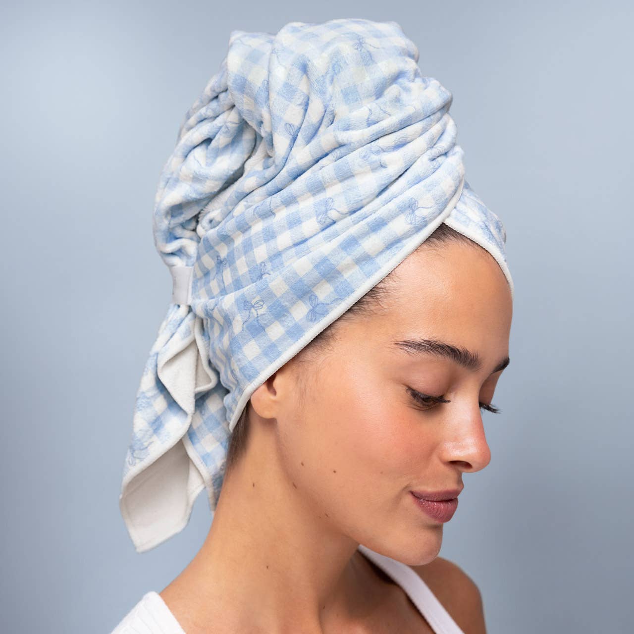 XL Hair Towel Wrap - Gingham Blue - K & Company