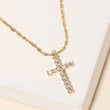 Gold Rhinestone Cross Pendant Necklace