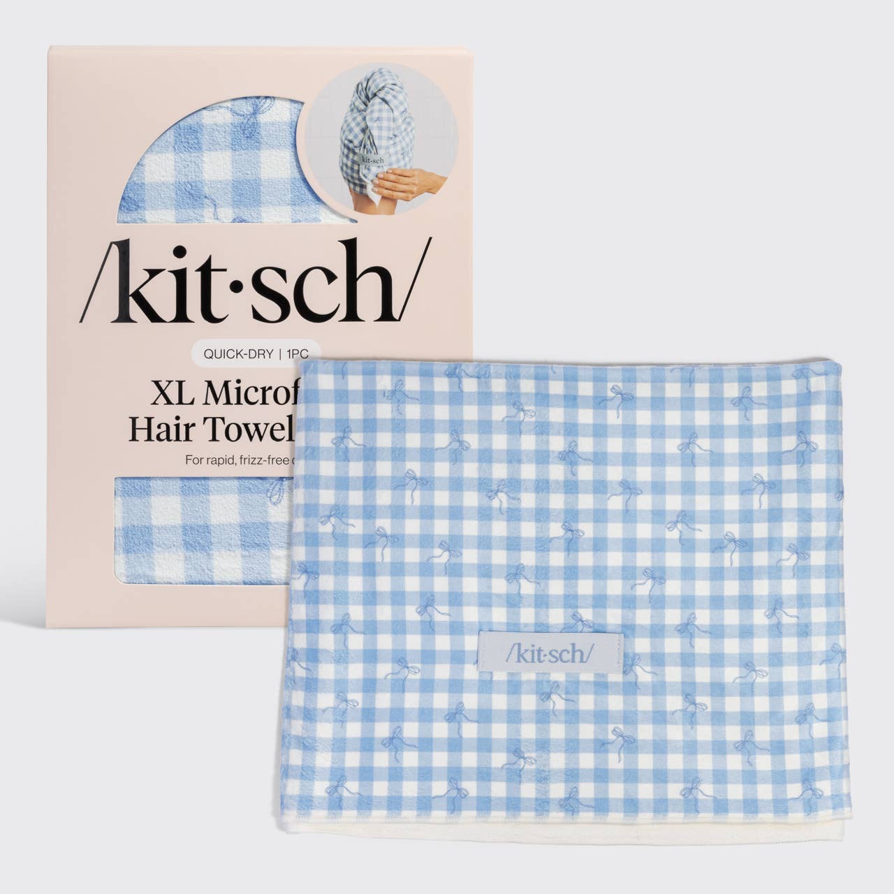 XL Hair Towel Wrap - Gingham Blue - K & Company