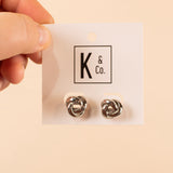 Silver Metallic Knot Stud Earrings