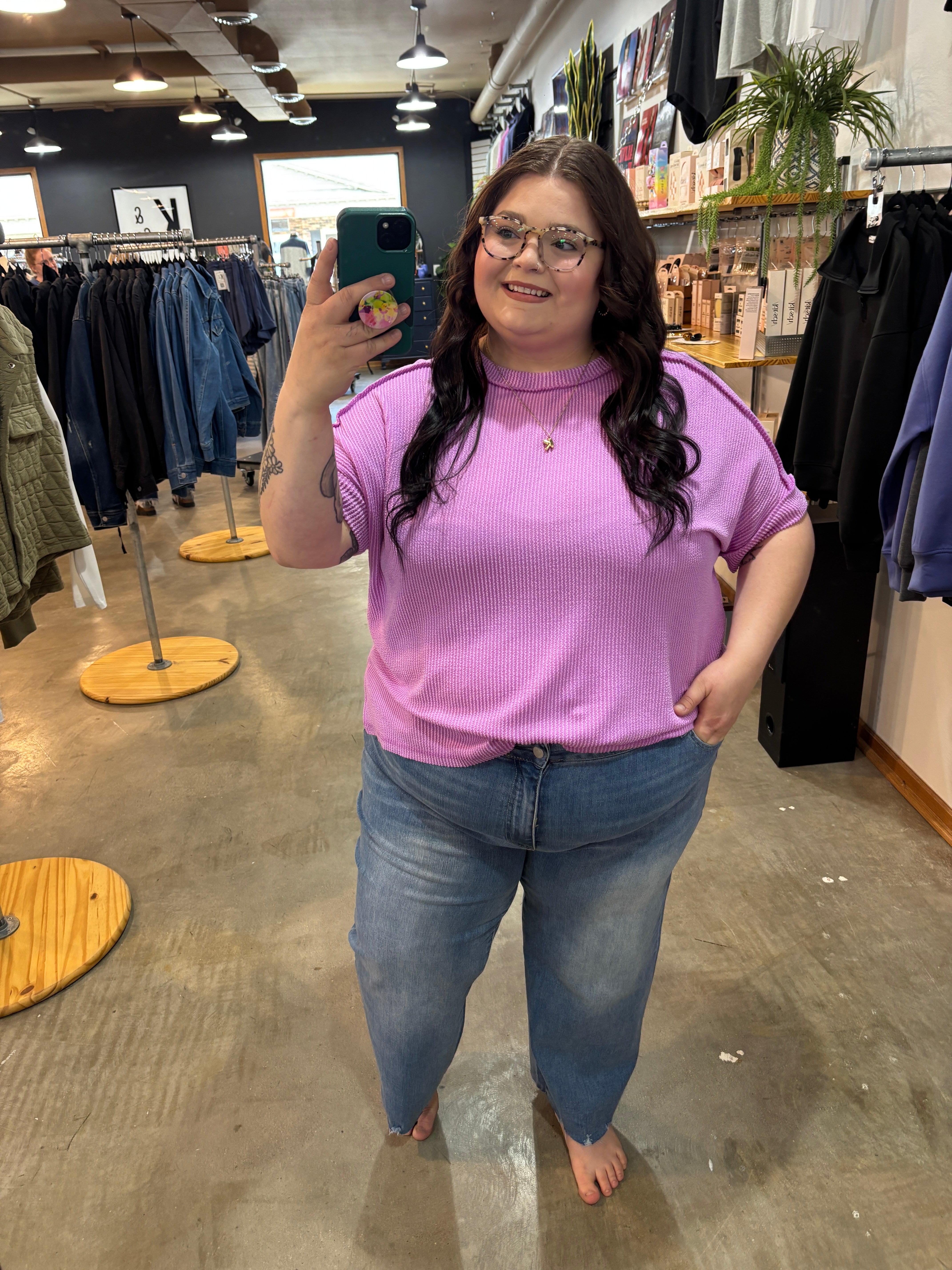 Pink Textured Tee for Women | Lightweight Summer Top S–3XL – K