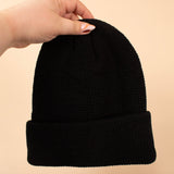 Soft Ribbed Knit Beanie in Black