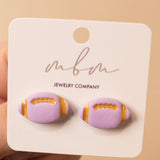 Purple & Gold Football Stud Earrings