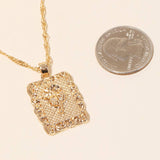 Gold Rectangle Rose Pendant Necklace