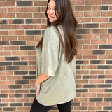 Light Olive Oversized V-Neck Front Pocket Boyfriend Tee