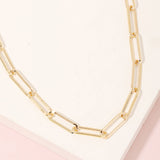 Gold Metallic Long Oval Chain Link Necklace