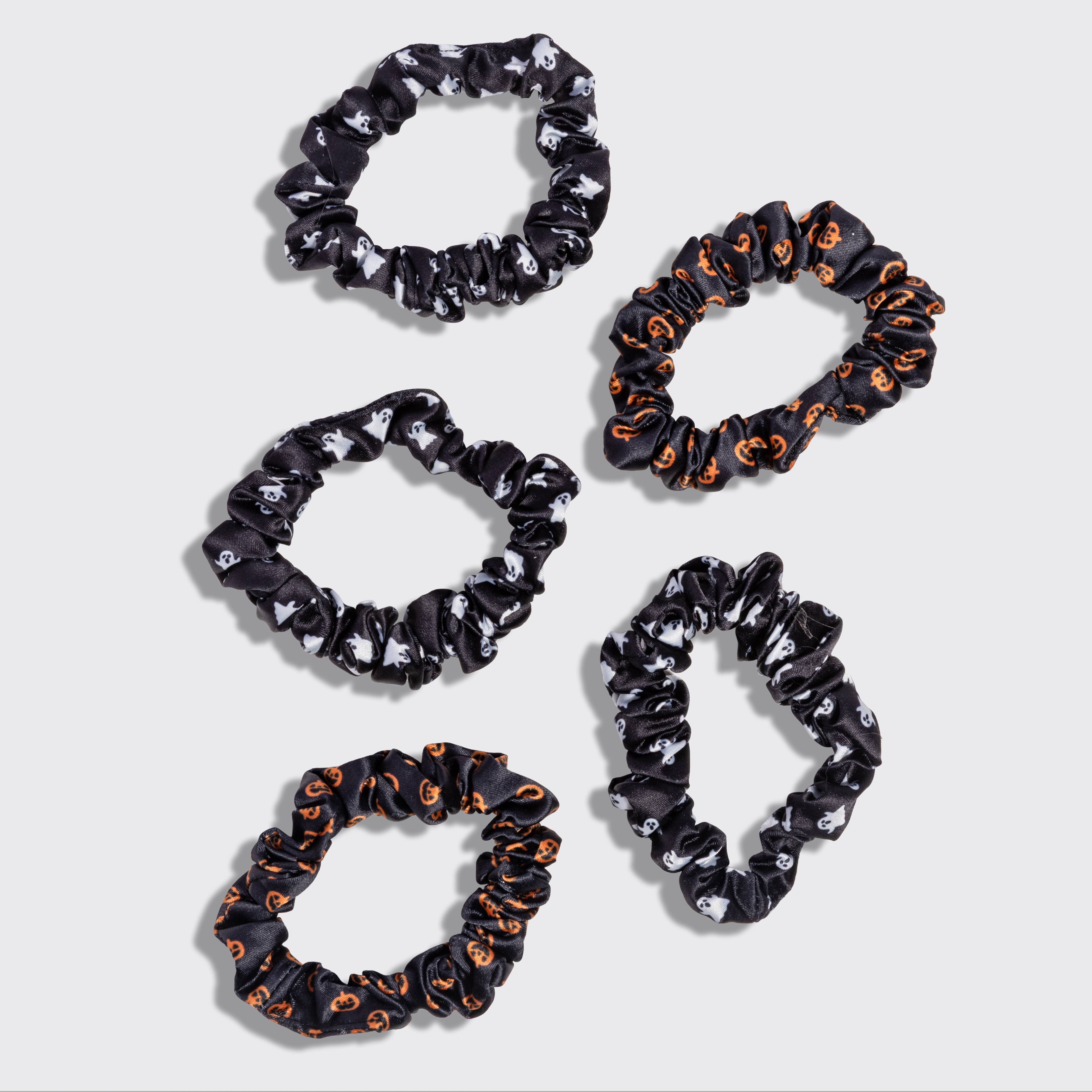 Ruched Satin Scrunchies 5pc Set - Ghosts & Pumpkins - K & Company