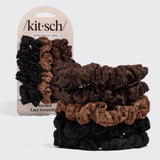 Ruched Lace Scrunchies 5pc Set - Black, Chocolate & Mocha - K & Company