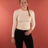 Addison Micro-Ribbed Long Sleeve Athleisure Top in Natural