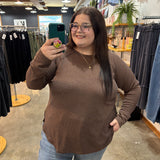 Andie Waffle Knit Long Sleeve Top - Brown