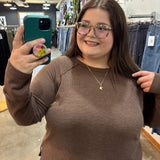 Andie Waffle Knit Long Sleeve Top - Brown