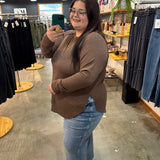 Andie Waffle Knit Long Sleeve Top - Brown