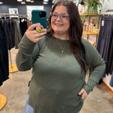 Andie Waffle Knit Long Sleeve Top - Olive