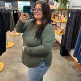 Andie Waffle Knit Long Sleeve Top - Olive
