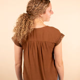 Annalise Lace Trim Top in Cafe