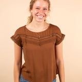Annalise Lace Trim Top in Cafe