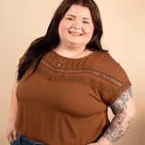 Annalise Lace Trim Top in Cafe