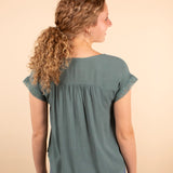 Annalise Lace Trim Top in Dusty Teal
