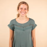 Annalise Lace Trim Top in Dusty Teal